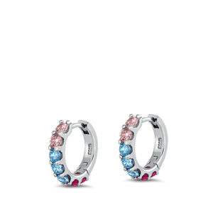 Multicolored hoop silver earrings