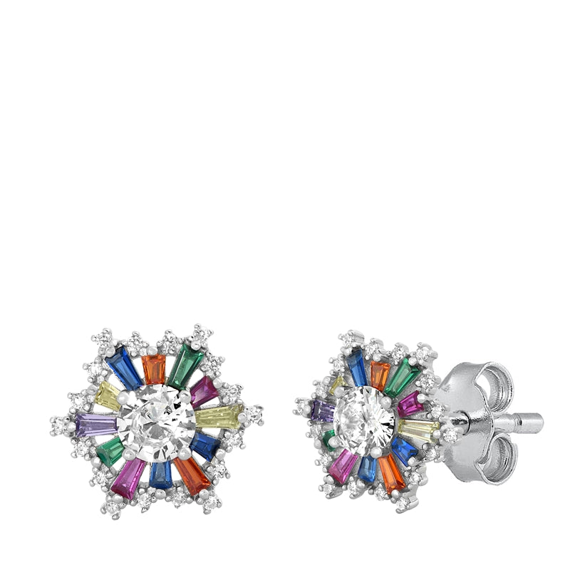 Multicolored zirconia silver earring