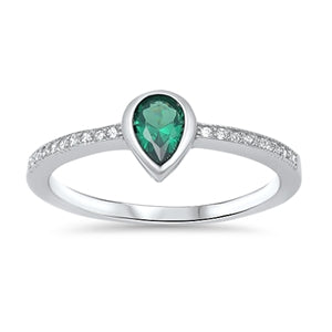 Pear shape green zirconia ring