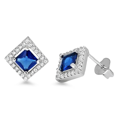 Blue sapphire zirconia silver earring