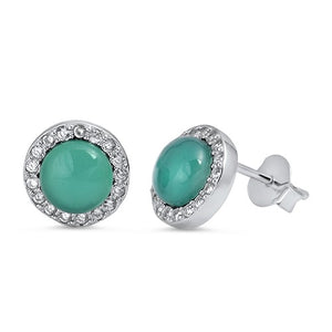 Green agate and zirconia silver earring