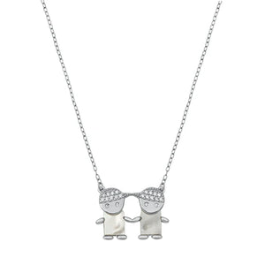Two Little boys mother of pearl and zirconia silver necklace