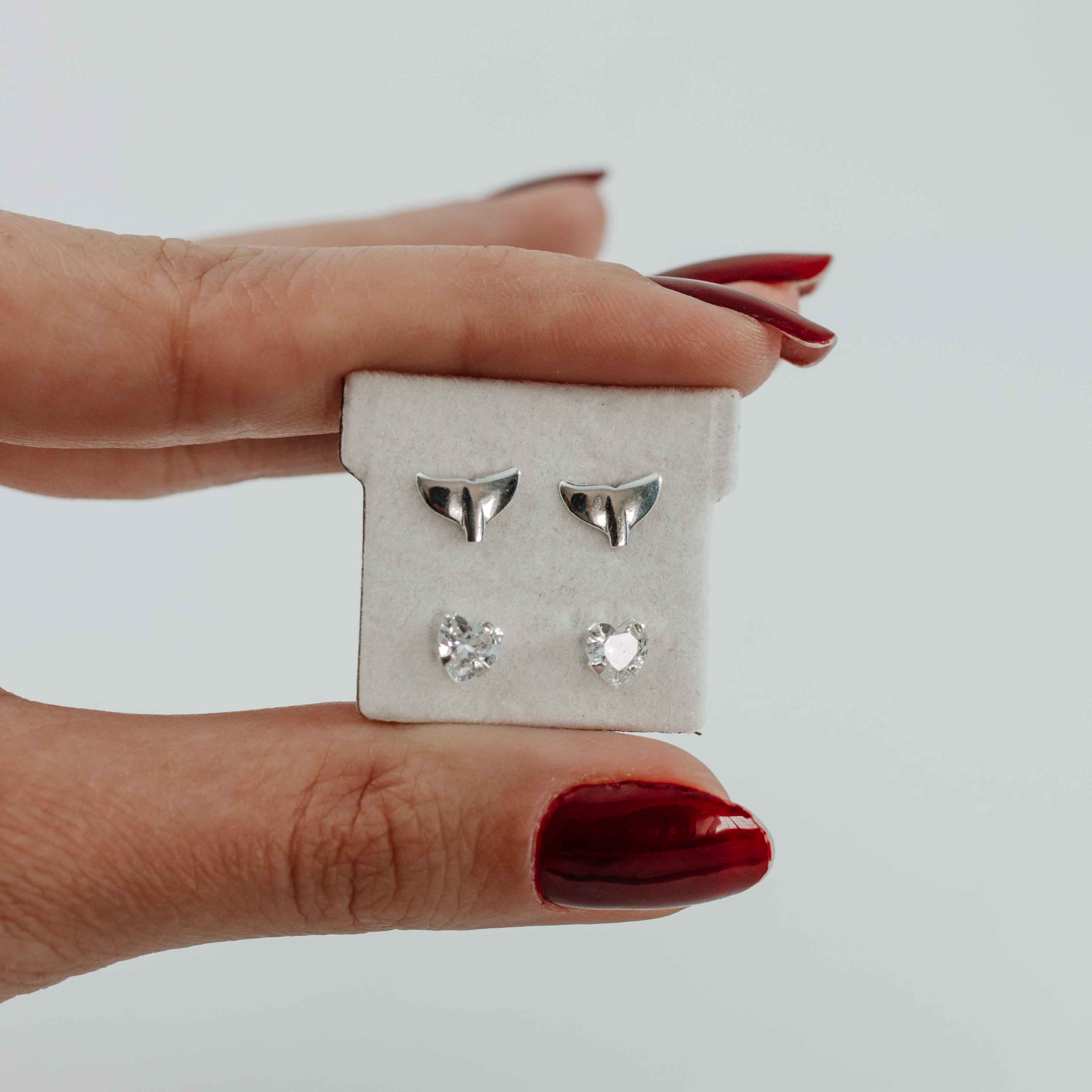 Whale tail and zirconia earring set