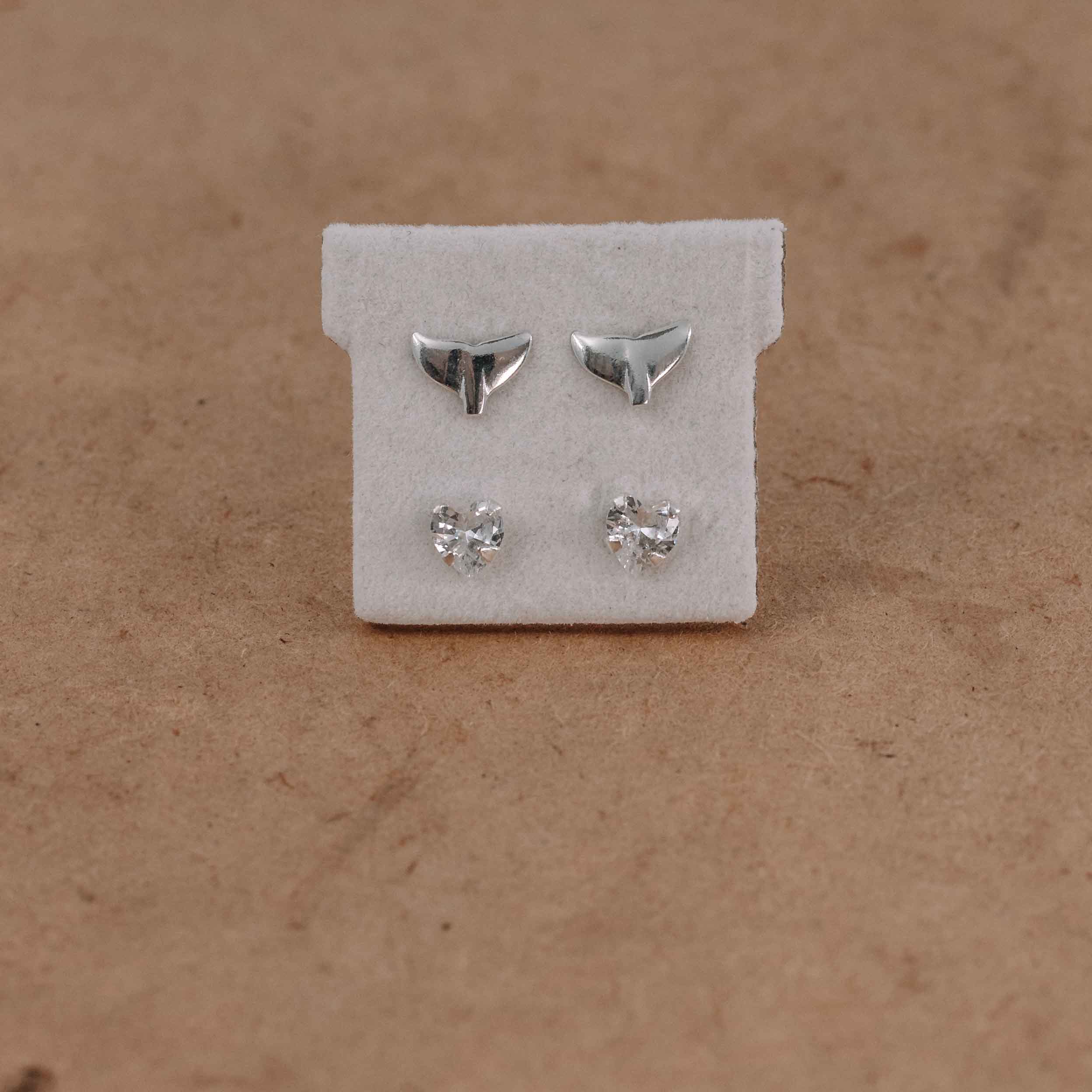 Whale tail and zirconia earring set