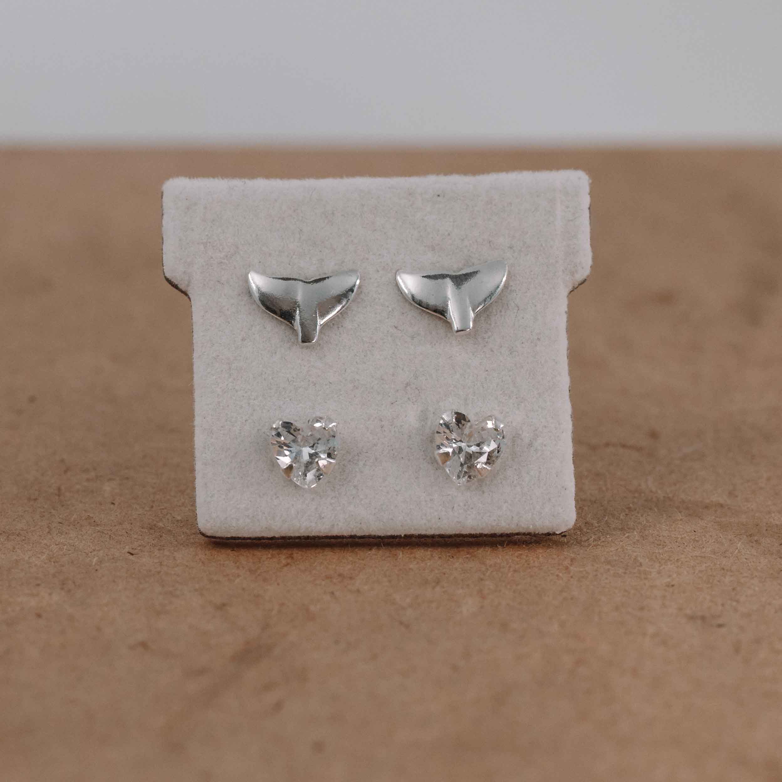 Whale tail and zirconia earring set