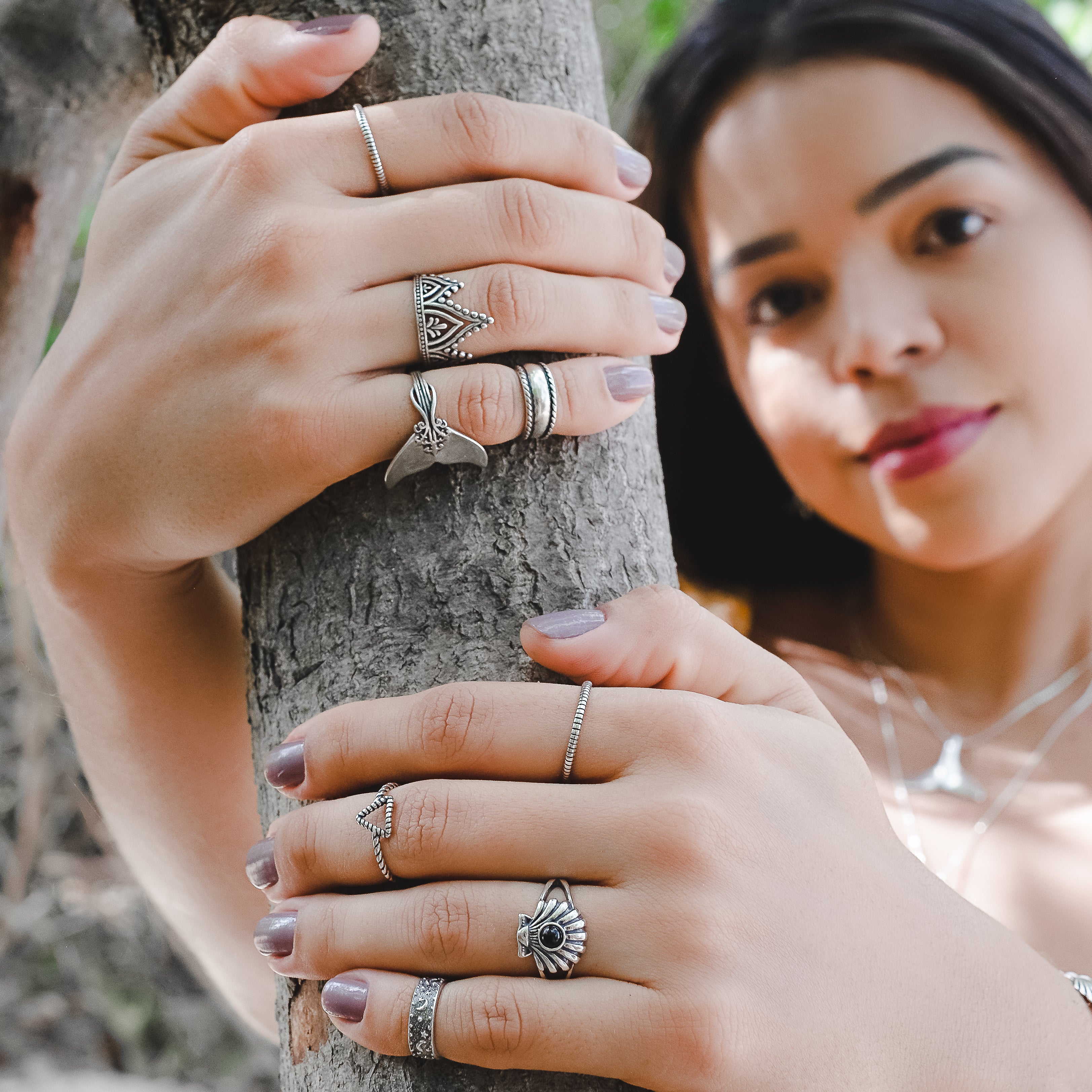 seashell and black stone ring