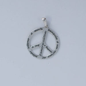 Peace sign written silver pendant