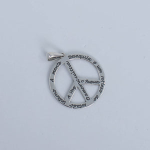 Peace sign written silver pendant