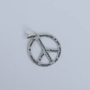 Peace sign written silver pendant