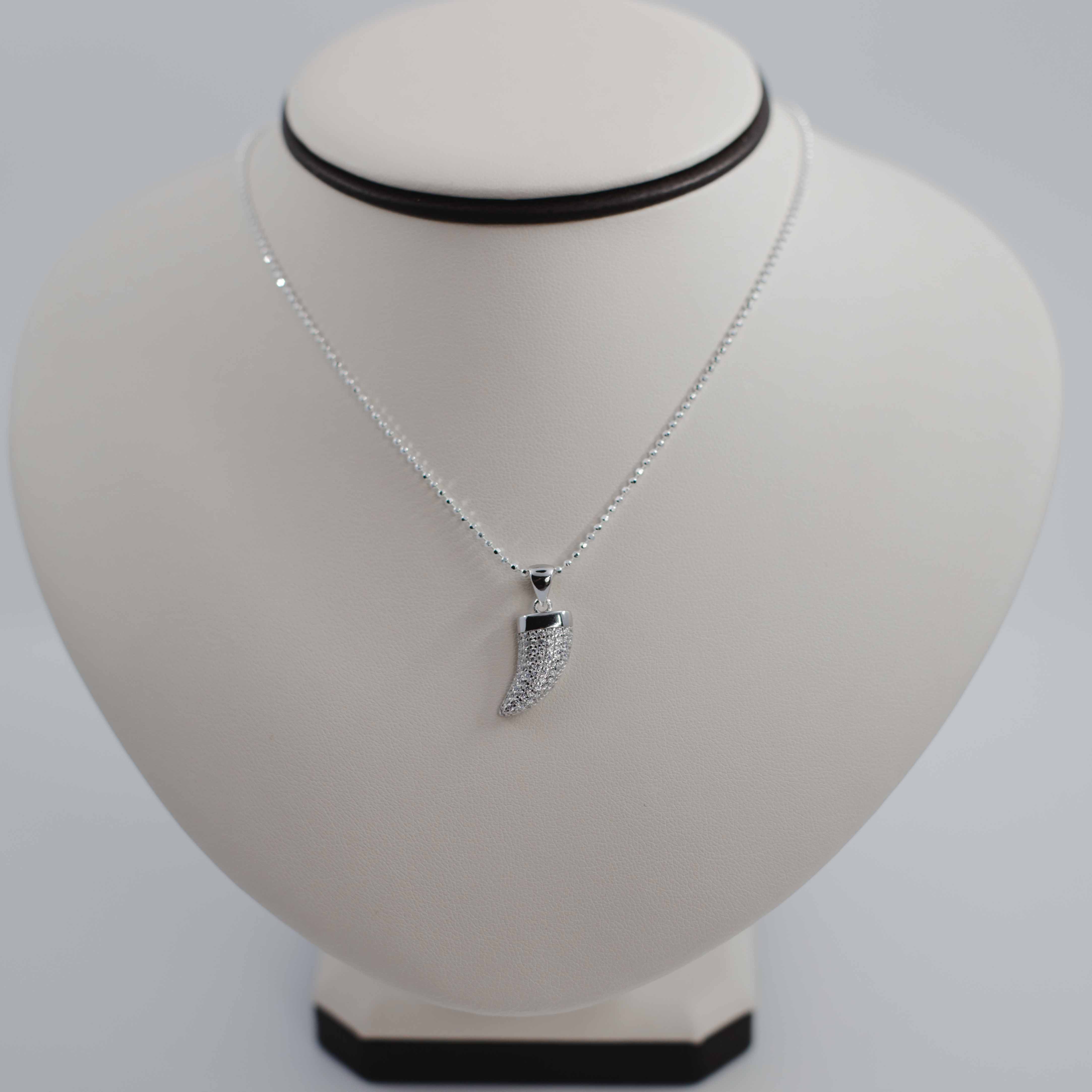 Zirconia paved tooth silver necklace