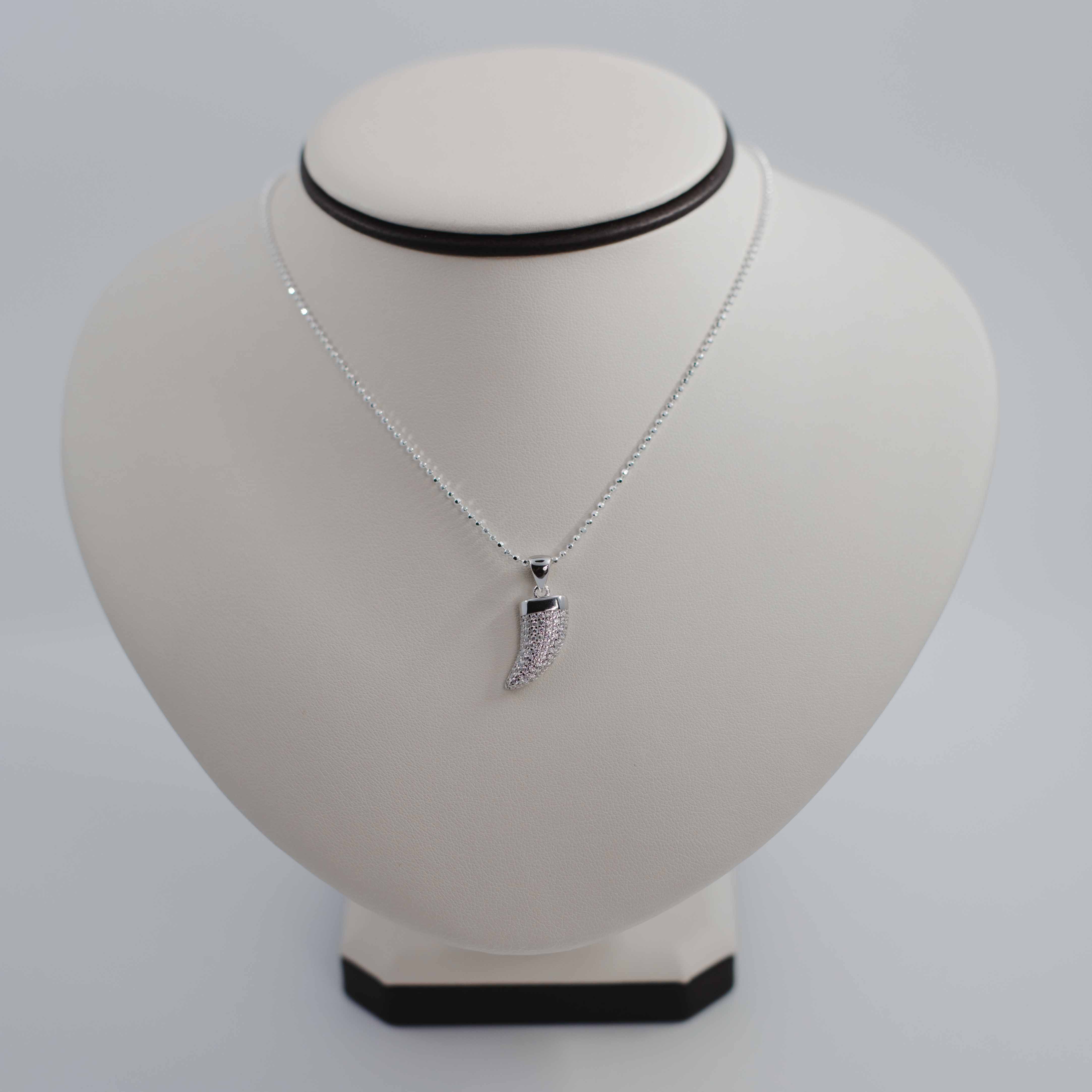 Zirconia paved tooth silver necklace