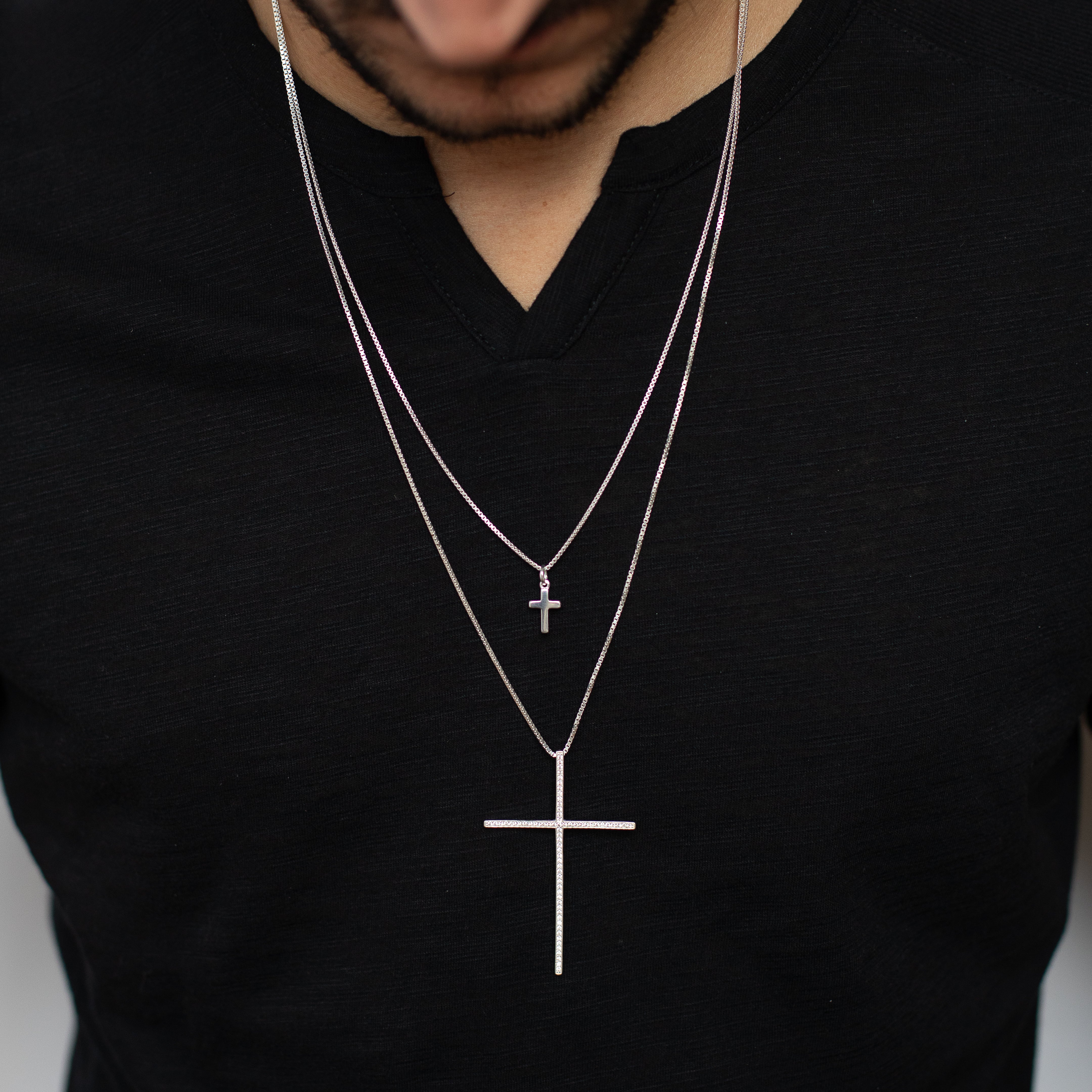 Big cross silver necklace