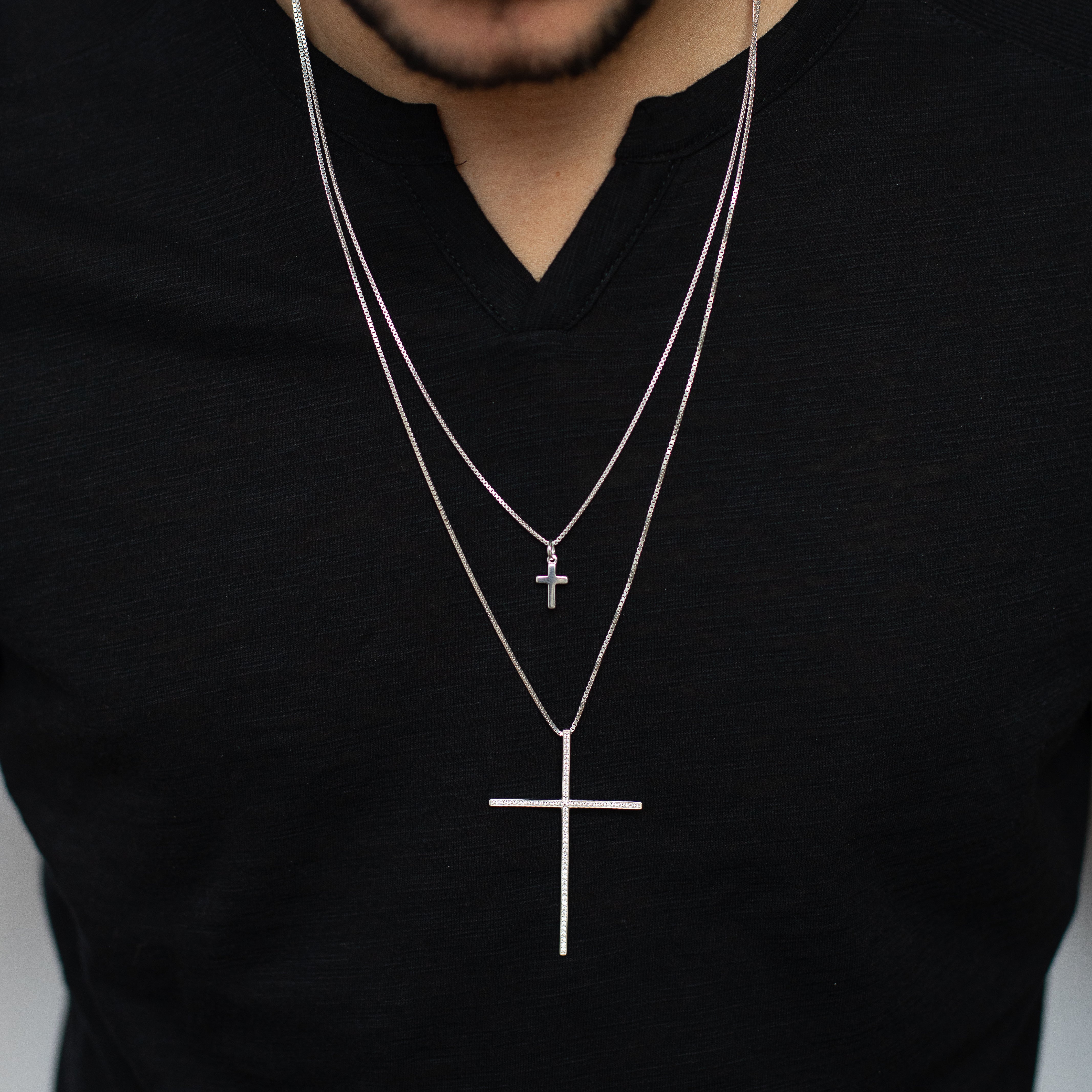 Big cross silver necklace