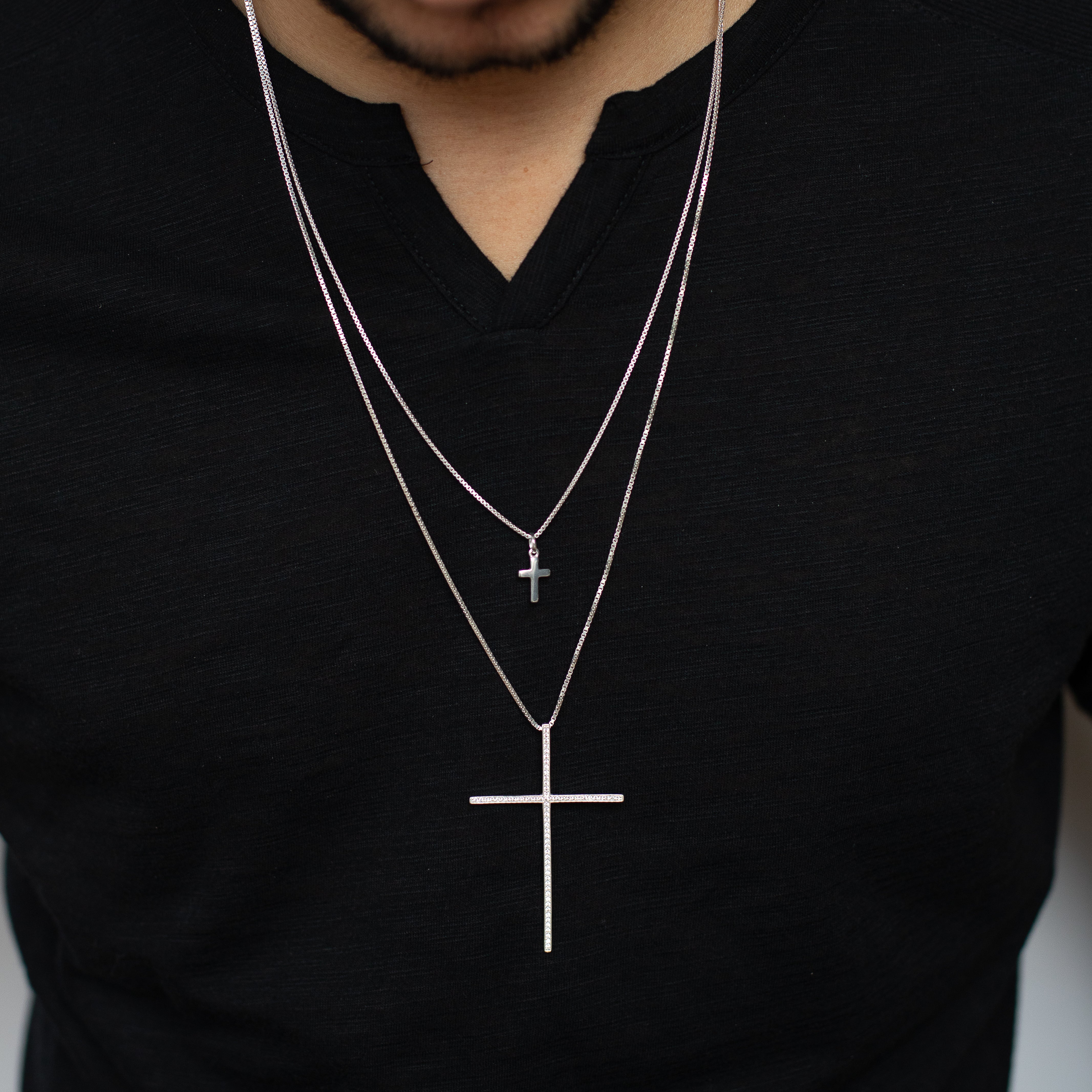 Big cross silver necklace