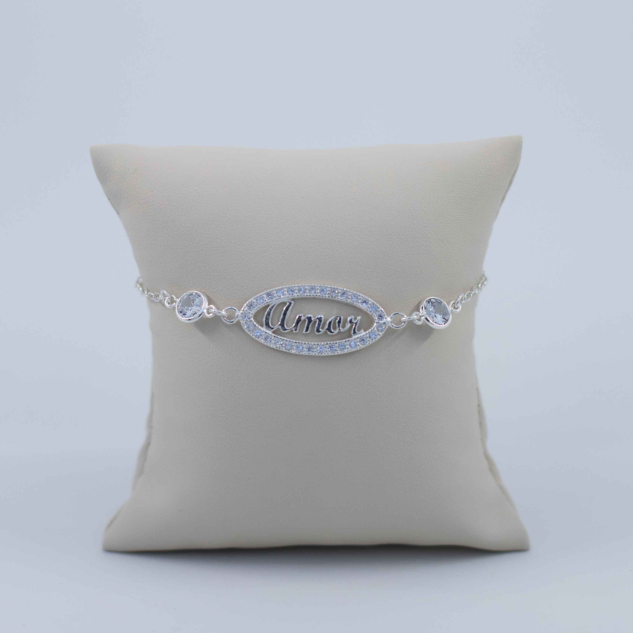 Amor paved zirconia silver bracelet