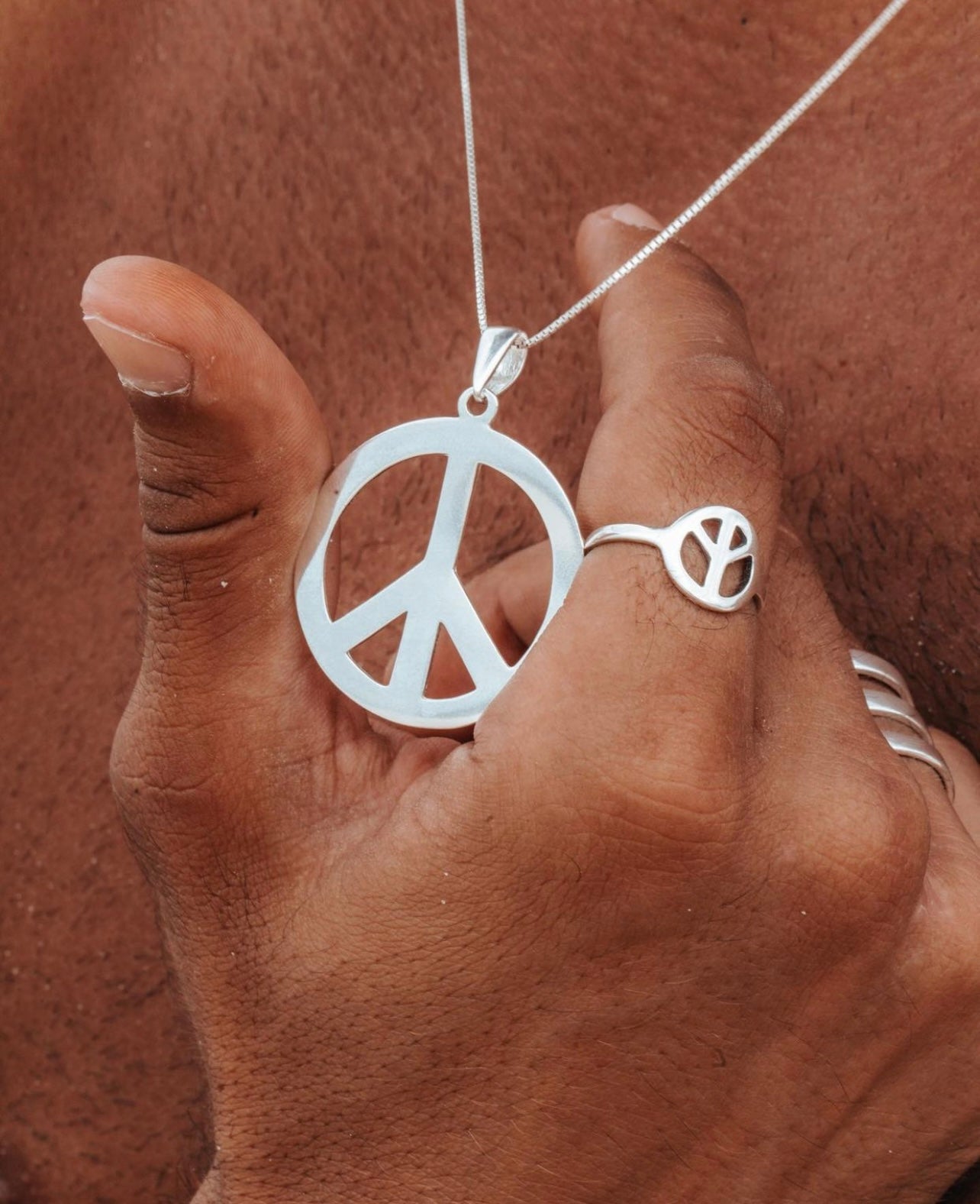 Peace sign silver ring