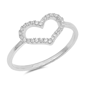 Open heart zirconia and silver ring