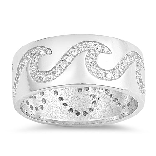 Waves and zirconia silver ring