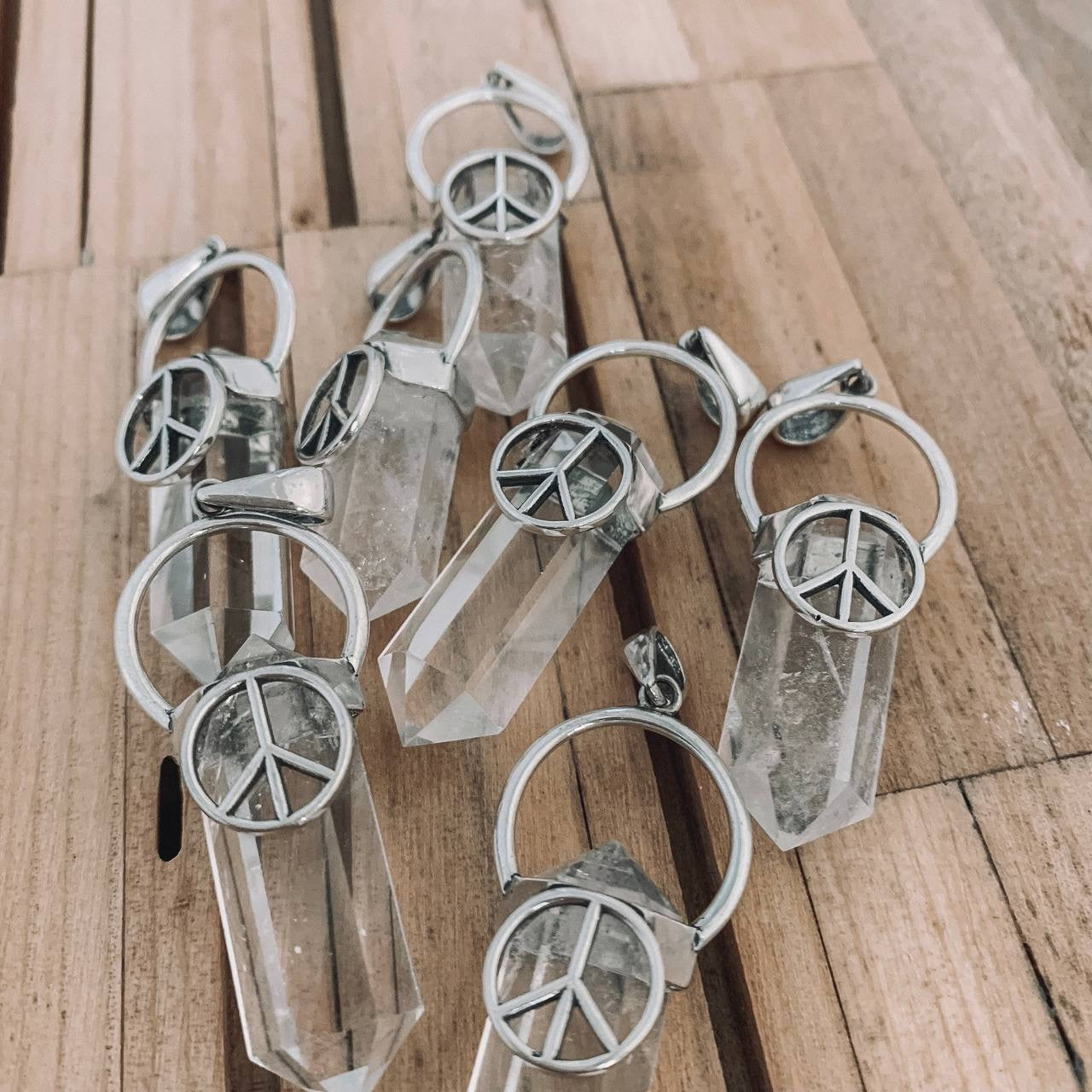 Peace sign clear crystal pendant