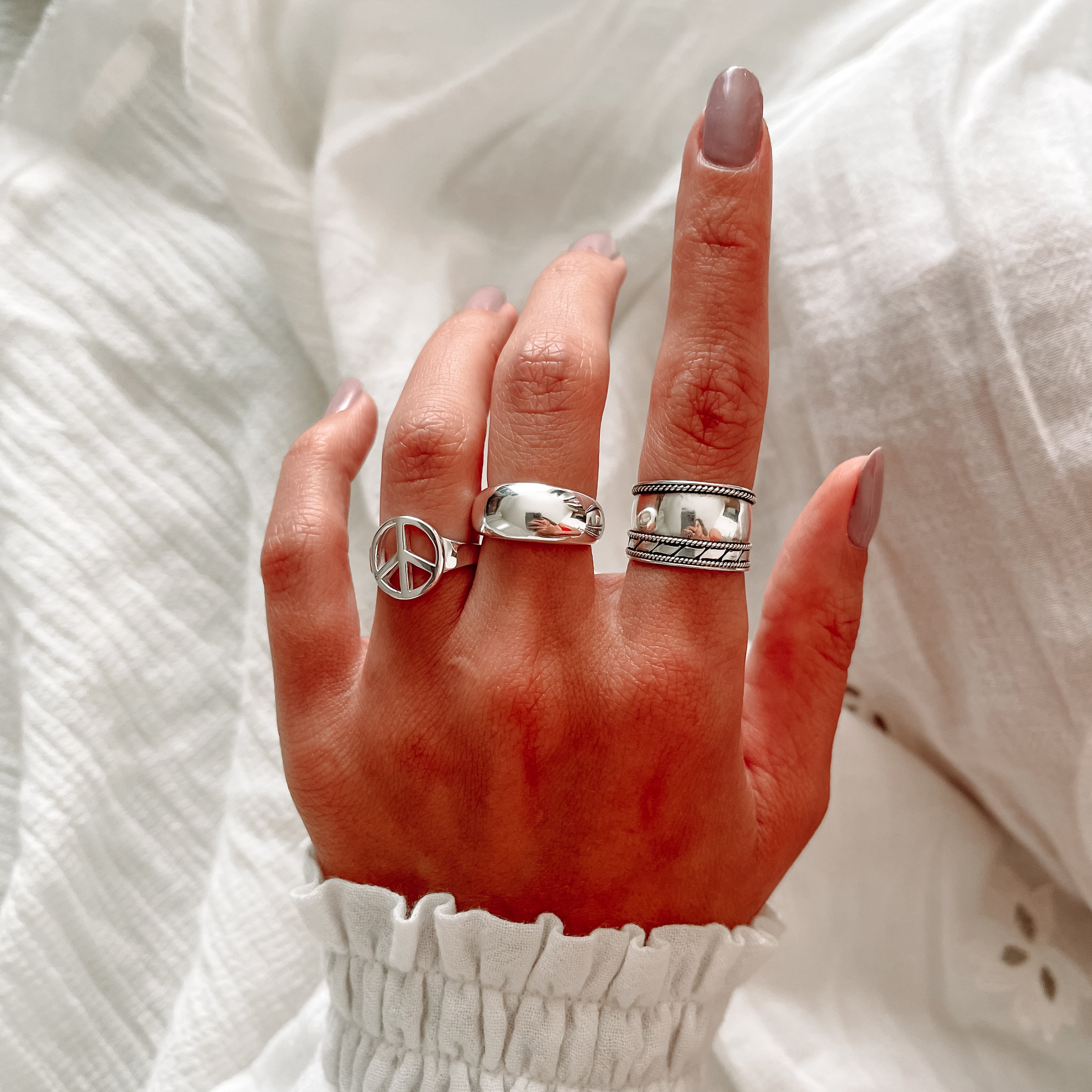 Peace sign silver ring