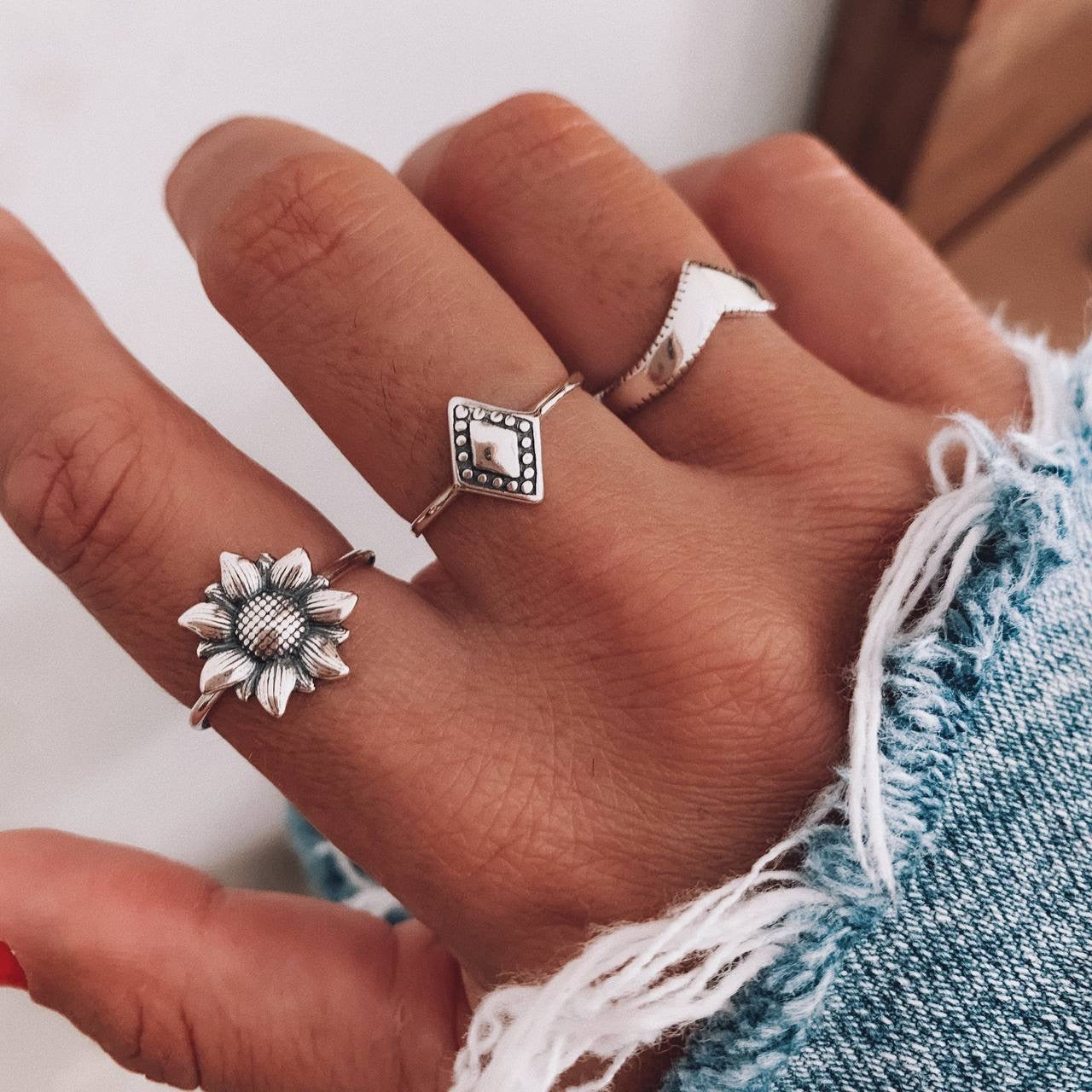 Sunflower silver ring