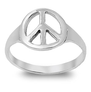 Peace sign silver ring