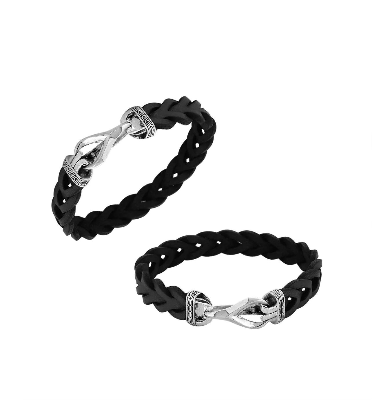 Black braided leather silver bracelet