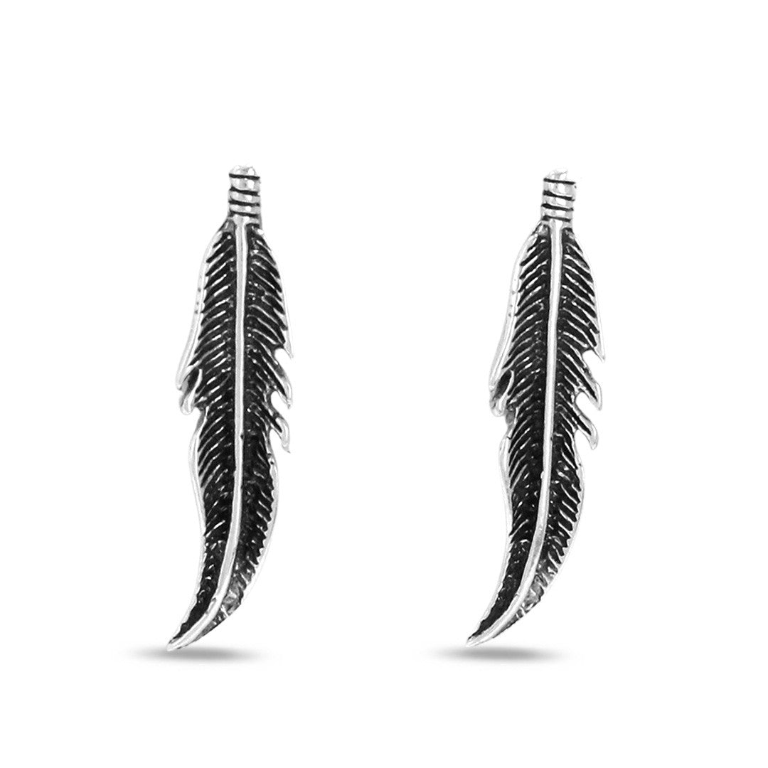 Small feather silver earring