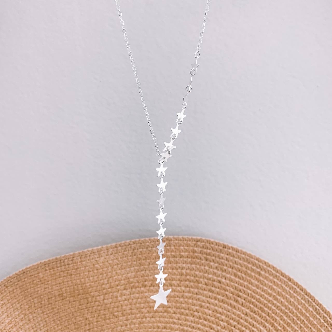 Stars tie style silver necklace