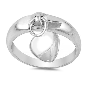 Dangling heart silver ring